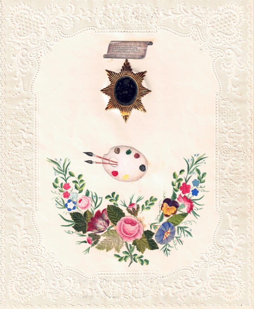 This card from our archives was sent to Sarah Smith Avery from Christopher Avery, circa 1846 the mirror reflects whoever holding the valentine.