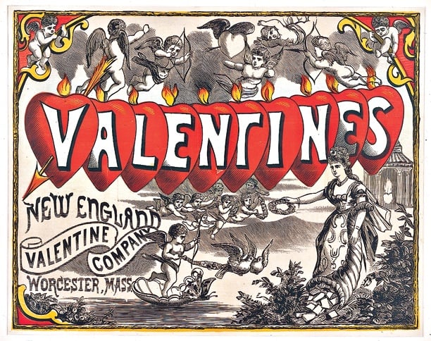 Advertising for the New England Valentine Company started by Esther Howland in 1848.